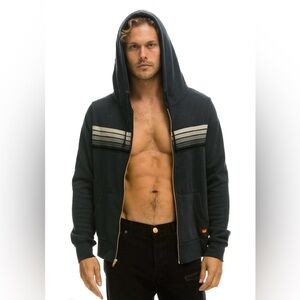 Aviator Nation 5 Stripe Zip Hoodie – Charcoal Gray Stripes – Size Medium – NWT
